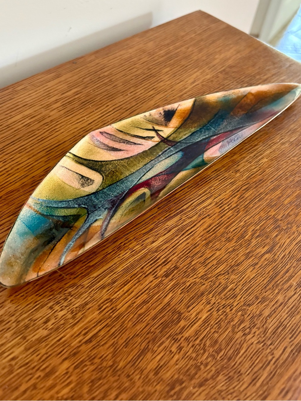 Abstract MCM Ceramic Decorative Enamel Tray - Signed